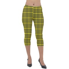 Yellow Small Plaids Lightweight Velour Capri Leggings  by ConteMonfrey