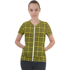 Yellow Small Plaids Short Sleeve Zip Up Jacket by ConteMonfrey