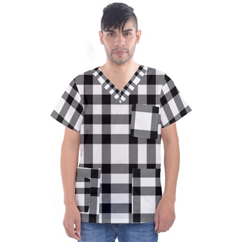 Black White Plaids  Men s V-neck Scrub Top by ConteMonfrey