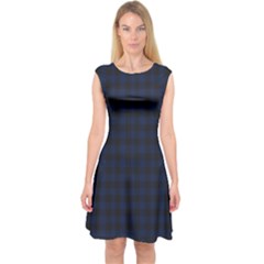 Black And Blue Classic Small Plaids Capsleeve Midi Dress by ConteMonfrey