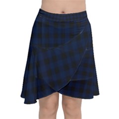 Black And Blue Classic Small Plaids Chiffon Wrap Front Skirt by ConteMonfrey