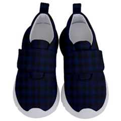 Black And Blue Classic Small Plaids Kids  Velcro No Lace Shoes by ConteMonfrey