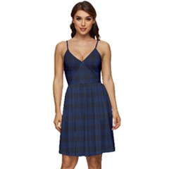 Black And Blue Classic Small Plaids V-neck Pocket Summer Dress  by ConteMonfrey