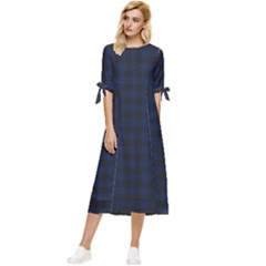 Black And Blue Classic Small Plaids Bow Sleeve Chiffon Midi Dress by ConteMonfrey