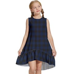 Black And Blue Classic Small Plaids Kids  Frill Swing Dress by ConteMonfrey