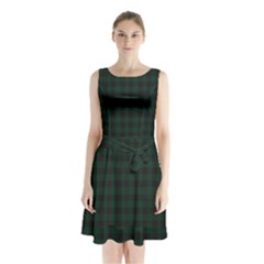 Black And Dark Green Small Plaids Sleeveless Waist Tie Chiffon Dress by ConteMonfrey