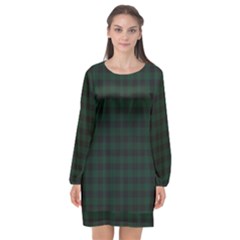 Black And Dark Green Small Plaids Long Sleeve Chiffon Shift Dress  by ConteMonfrey