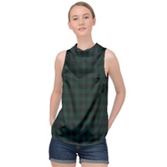 Black And Dark Green Small Plaids High Neck Satin Top by ConteMonfrey