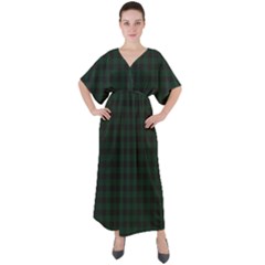 Black And Dark Green Small Plaids V-neck Boho Style Maxi Dress by ConteMonfrey