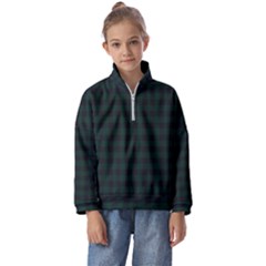 Black And Dark Green Small Plaids Kids  Half Zip Hoodie by ConteMonfrey