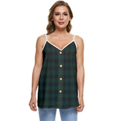 Black And Dark Green Small Plaids Casual Spaghetti Strap Chiffon Top by ConteMonfrey