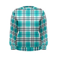 Black, White And Blue Turquoise Plaids Women s Sweatshirt by ConteMonfrey