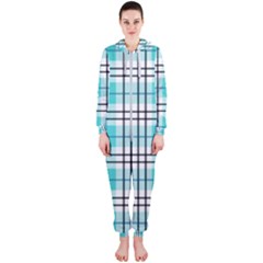 Black, White And Blue Turquoise Plaids Hooded Jumpsuit (ladies) by ConteMonfrey