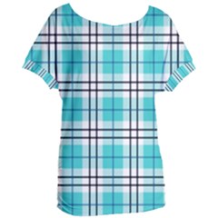 Black, White And Blue Turquoise Plaids Women s Oversized Tee by ConteMonfrey