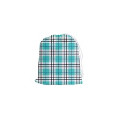 Black, White And Blue Turquoise Plaids Drawstring Pouch (xs) by ConteMonfrey