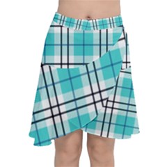 Black, White And Blue Turquoise Plaids Chiffon Wrap Front Skirt by ConteMonfrey