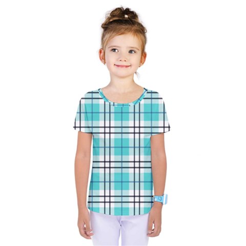 Black, White And Blue Turquoise Plaids Kids  One Piece Tee by ConteMonfrey