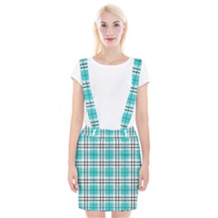 Black, White And Blue Turquoise Plaids Braces Suspender Skirt