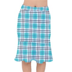 Black, White And Blue Turquoise Plaids Short Mermaid Skirt by ConteMonfrey