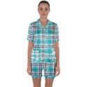 Black, white and blue turquoise plaids Satin Short Sleeve Pajamas Set View1