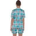 Black, white and blue turquoise plaids Satin Short Sleeve Pajamas Set View2