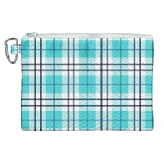 Black, White And Blue Turquoise Plaids Canvas Cosmetic Bag (xl) by ConteMonfrey