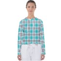 Black, white and blue turquoise plaids Women s Slouchy Sweat View1