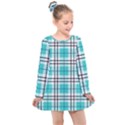 Black, white and blue turquoise plaids Kids  Long Sleeve Dress View1