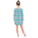 Black, white and blue turquoise plaids Kids  Long Sleeve Dress View2