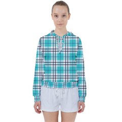 Black, White And Blue Turquoise Plaids Women s Tie Up Sweat by ConteMonfrey