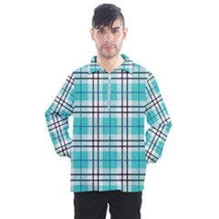 Black, White And Blue Turquoise Plaids Men s Half Zip Pullover by ConteMonfrey