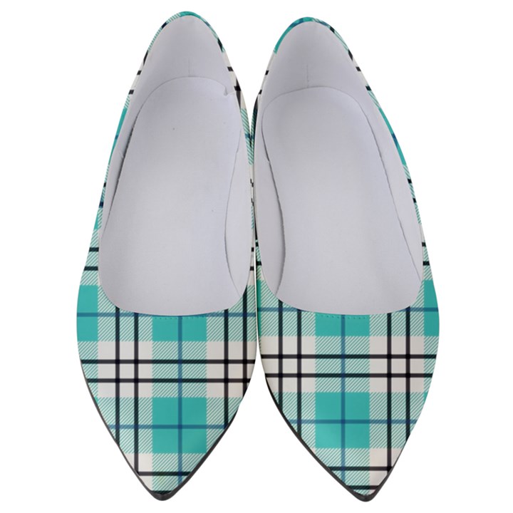 Black, white and blue turquoise plaids Women s Low Heels