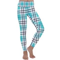 Black, White And Blue Turquoise Plaids Kids  Lightweight Velour Classic Yoga Leggings by ConteMonfrey