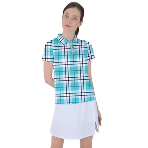 Black, White And Blue Turquoise Plaids Women s Polo Tee by ConteMonfrey