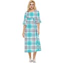 Black, white and blue turquoise plaids Double Cuff Midi Dress View1