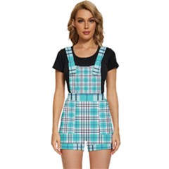 Black, White And Blue Turquoise Plaids Short Overalls by ConteMonfrey