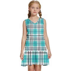 Black, White And Blue Turquoise Plaids Kids  Sleeveless Tiered Mini Dress by ConteMonfrey