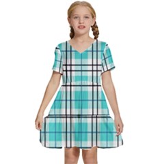 Black, White And Blue Turquoise Plaids Kids  Short Sleeve Tiered Mini Dress by ConteMonfrey