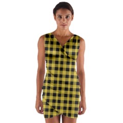 Black And Yellow Small Plaids Wrap Front Bodycon Dress by ConteMonfrey