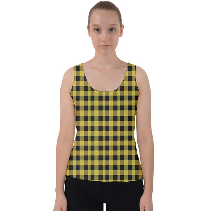 Black and yellow small plaids Velvet Tank Top