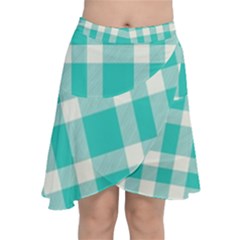 Turquoise Plaids Chiffon Wrap Front Skirt by ConteMonfrey