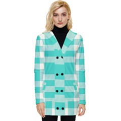 Turquoise Plaids Button Up Hooded Coat  by ConteMonfrey