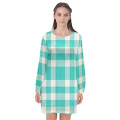 Turquoise Plaids Long Sleeve Chiffon Shift Dress  by ConteMonfrey