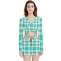 Turquoise Plaids Velvet Wrap Crop Top and Shorts Set View1