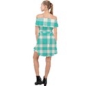 Turquoise Plaids Off Shoulder Chiffon Dress View2