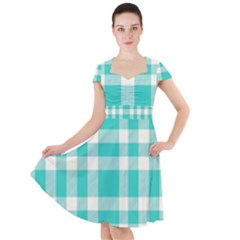 Turquoise Plaids Cap Sleeve Midi Dress by ConteMonfrey