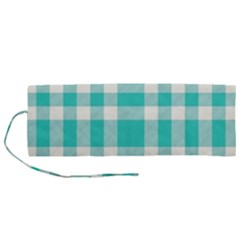 Turquoise Plaids Roll Up Canvas Pencil Holder (m) by ConteMonfrey