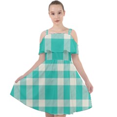 Turquoise Plaids Cut Out Shoulders Chiffon Dress by ConteMonfrey