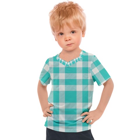 Turquoise Plaids Kids  Sports Tee by ConteMonfrey