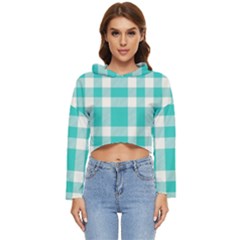 Turquoise Plaids Women s Lightweight Cropped Hoodie by ConteMonfrey